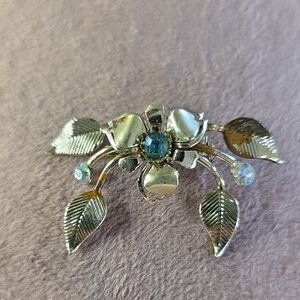 Vintage Gold-toned and Blue Floral Brooch